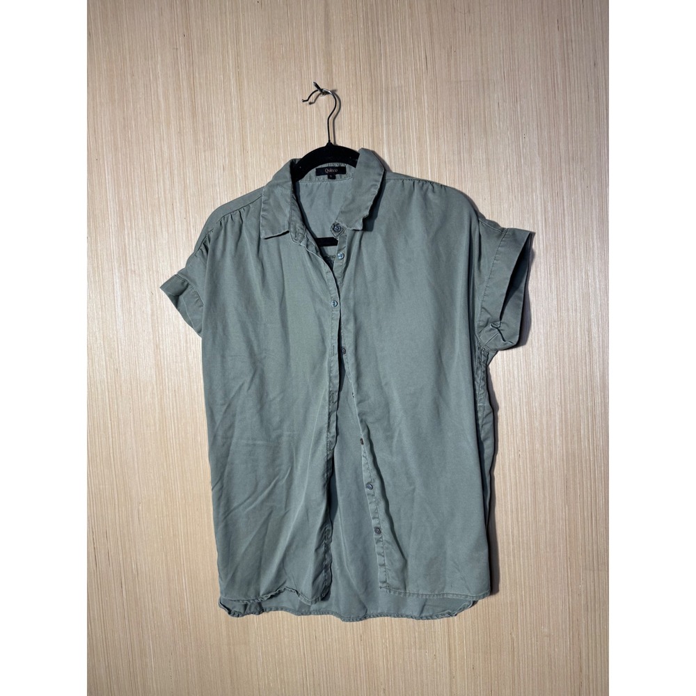 Quince Women Olive Green 100% Tencel Lyocell Short Sleeve Button Down Shirt S